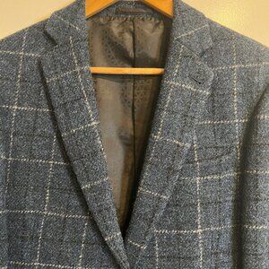 ASOS Wool Harris Tweed Navy Plaid Suit, Men's 40R